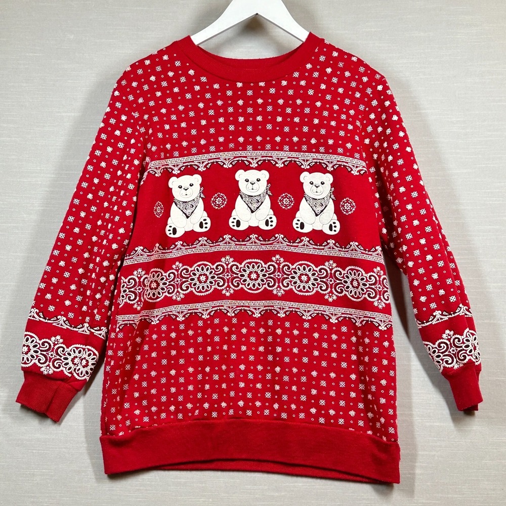 Vintage Scarab San Francisco Sweatshirt Womens‎ Small Red Bandana Bear 90s